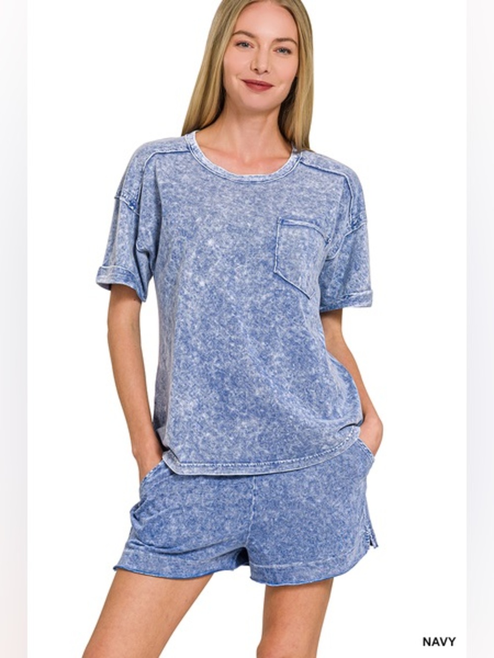 Zenana HALO SNOW WASHED EXPOSED SEAM TOP & SHORTS SET